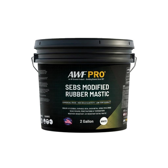 AWF PRO Modified Rubber Roof Coating – White SEBS Thermoplastic Mastic Sealant for Roof Repair, Seams, Flashing & Penetrations – Waterproof, UV-Resistant Coating for Metal, EPDM, TPO, APP, Hypalon & Wood – 2 Gallon Pail
