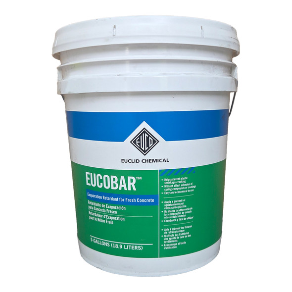 Five gallon bucket of Eucobar containing evaporation retardant for fresh concrete.