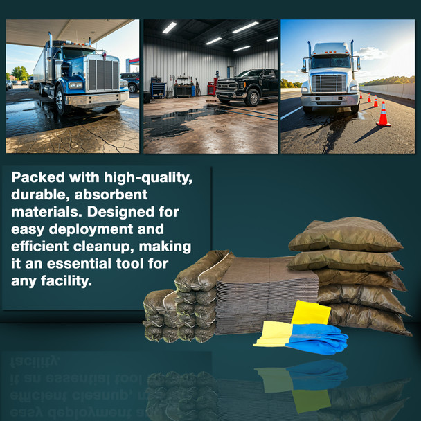 AWF PRO 30 Gallon Universal Spill Kit - 81 Pieces. Perfect for Absorbing Spills of Oils, Coolants, Solvents, & Water. Drum Contains: 15" x 19" Pads, 3" x 4' Socks, 18" x 18" Pillows, Accessories