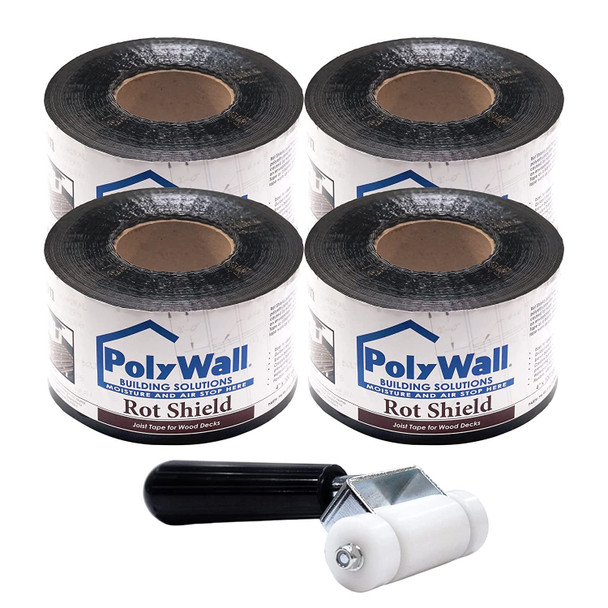 Poly Wall®  Rot Shield Joist Tape for Decking, 4" x 100', Pack of 4 with Seam Roller