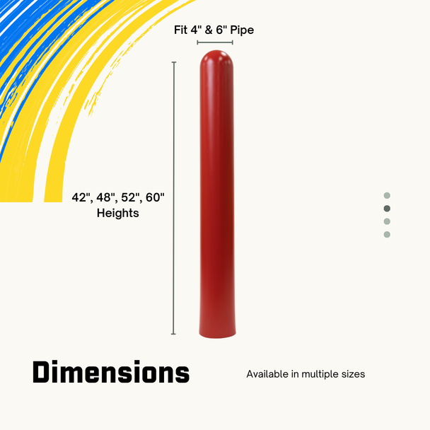 Ideal Shield Heavy Duty Dome Top Bollard Cover – 1/4" Wall Thickness, 4" or 6" Diameter, Select Height, Select Color