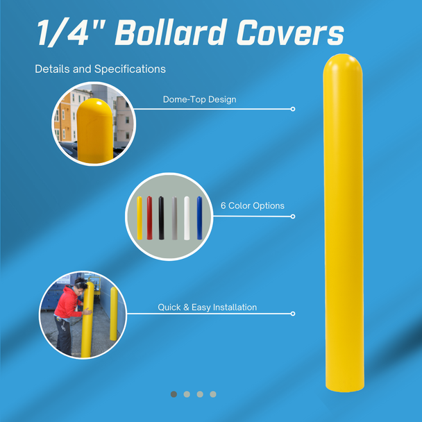 Ideal Shield Heavy Duty Dome Top Bollard Cover – 1/4" Wall Thickness, 4" or 6" Diameter, Select Height, Select Color