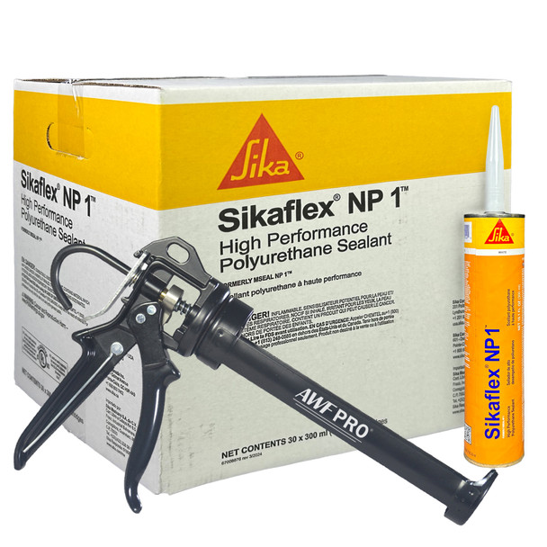 Kit includes a case of 30 ten point one ounce sealant cartridges, one individual cartridge, and a professional caulking gun.