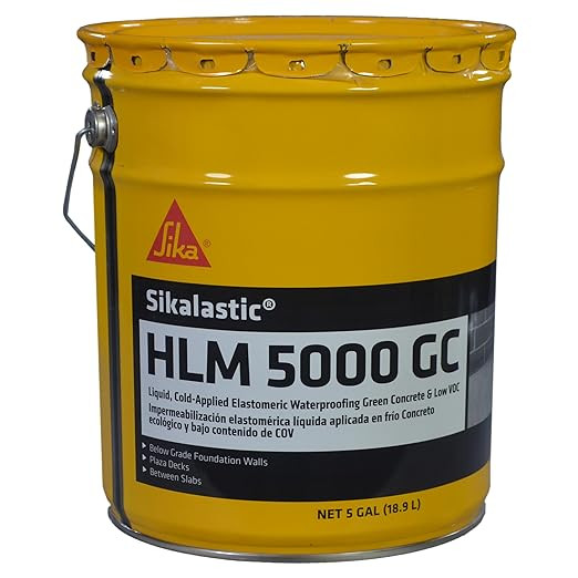 Five gallon pail of liquid cold-applied elastomeric waterproofing for green concrete and below grade foundation walls.
