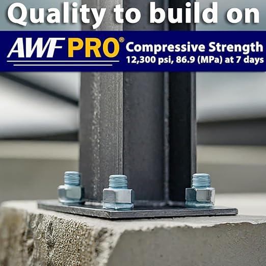 Infographic specifying a compressive strength of 12,300 pounds per square inch (86.9 Megapascals) at seven days.