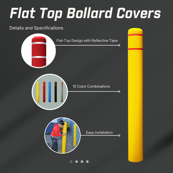 Ideal Shield Flat Top Bollard Cover 1/8" Thick Sleeve for 4" or 6" Pipe, Striped Safety Colors, Tape Included