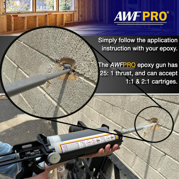 AWF PRO Two-Component Thickened Epoxy, 450mL and AWF PRO Dual Cartridge Manual Caulking Gun 25:1 Thrust