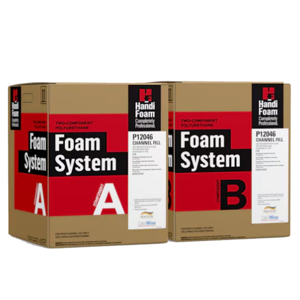 Two-component channel fill polyurethane foam system with separate Component A and Component B boxes.