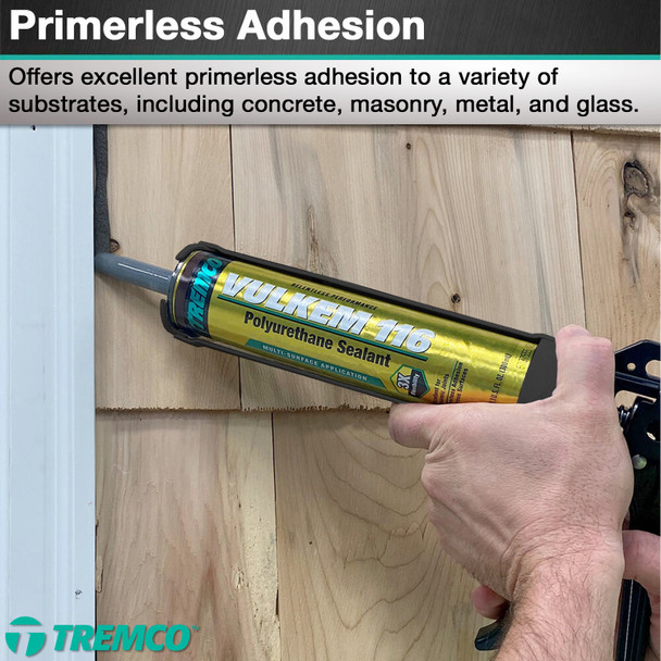 Infographic stating that the product adheres to various substrates without the need for primer