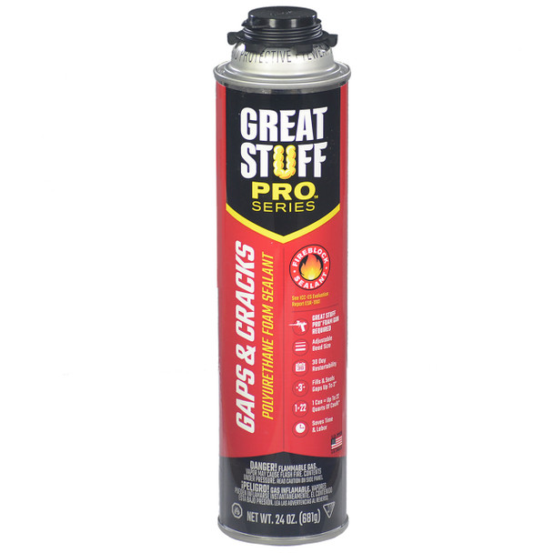 Twenty-four ounce can of gaps and cracks polyurethane foam sealant for professional series gun application.