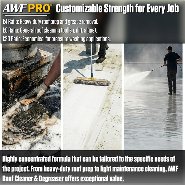 AWF PRO Concentrated Roof Cleaner & Degreaser – Professional Roof Prep Cleaner for Coated & Single-Ply Roofs, Removes Grease, Dirt, Pollen & Mildew, 1 Gallon