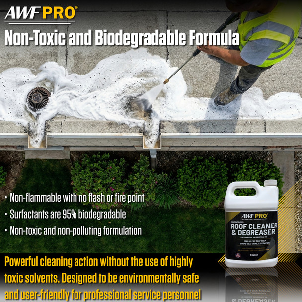 AWF PRO Concentrated Roof Cleaner & Degreaser – Professional Roof Prep Cleaner for Coated & Single-Ply Roofs, Removes Grease, Dirt, Pollen & Mildew, 1 Gallon