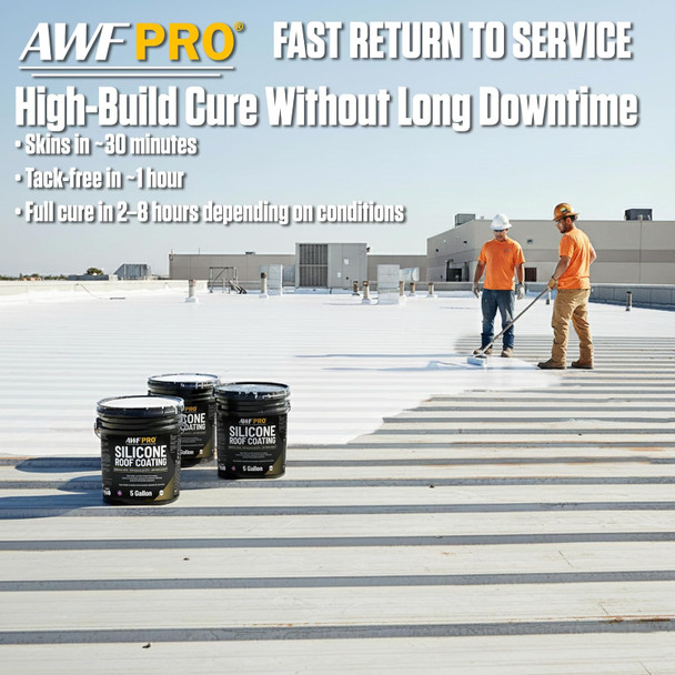 AWF PRO High Solids Silicone Roof Coating – White Reflective Waterproof Membrane for Flat & Low-Slope Roofs, UV Resistant High-Build Flexible Sealant – 5 Gallon Pail