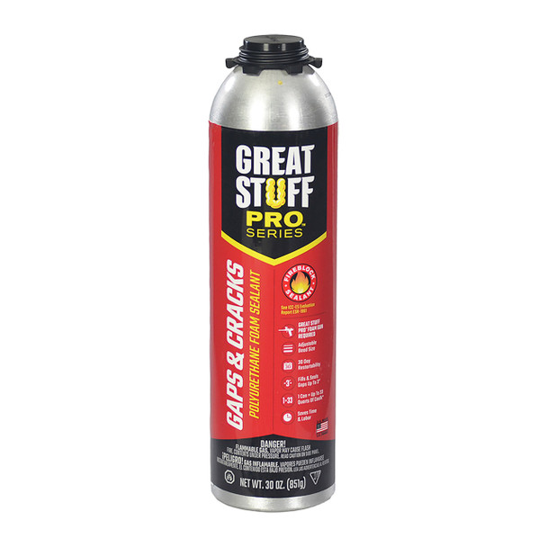 Thirty ounce can of gaps and cracks polyurethane foam sealant for professional series gun application.