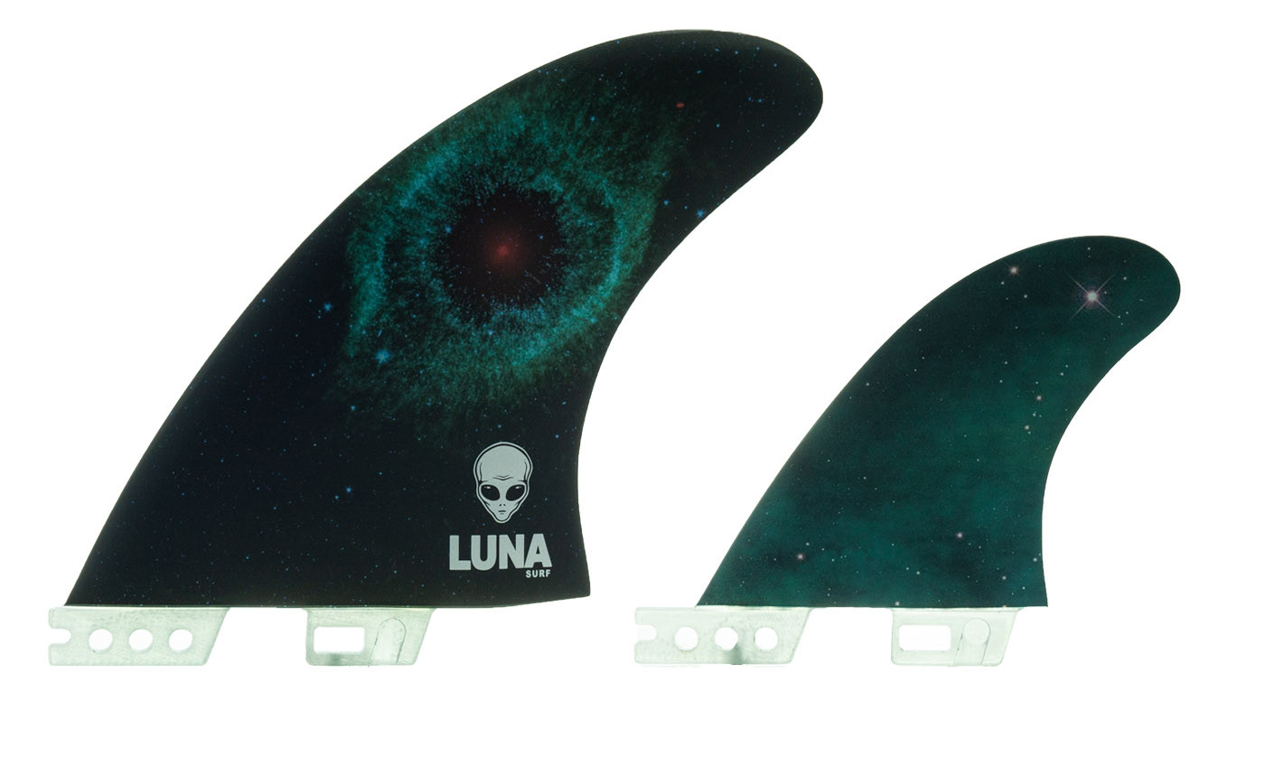 Lunasurf Helix Nebula Twin Fin plus trailer for dual plugs