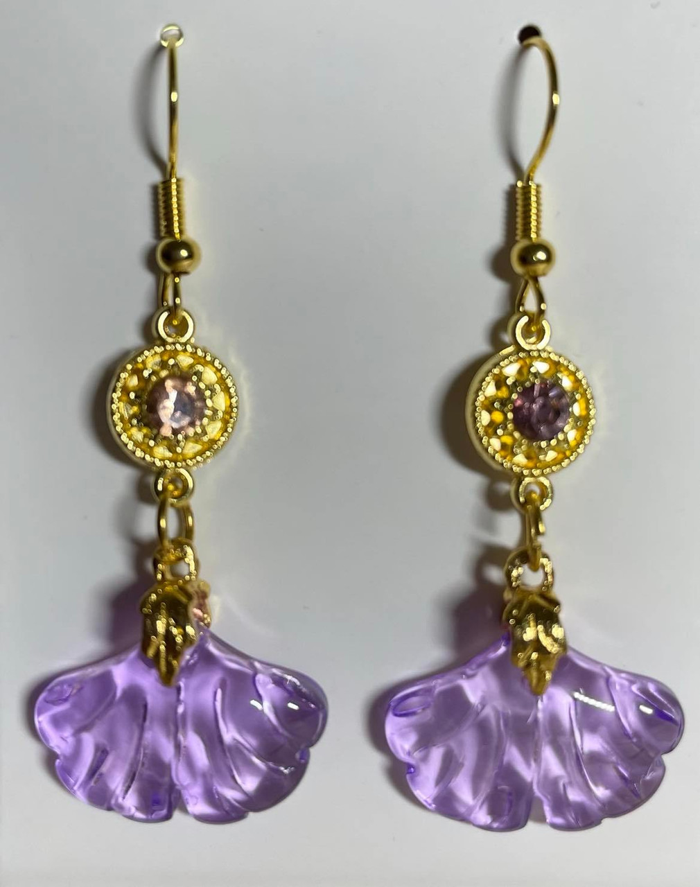 Handmade Gold Plated with Purple Crystal Petal - Hook Earrings ...