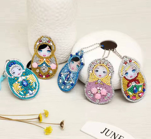 NEW Diamond Art Kit Babushka Dolls Keyrings Set of 5