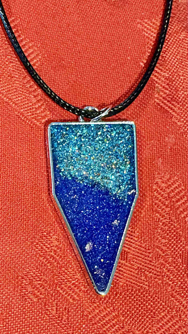 HANDMADE Resin Poured Pendant Teal & Blue Glitter Necklace