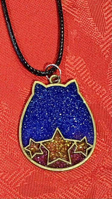 HANDMADE Resin Poured Pendant Blue, Gold & Purple Glitter Necklace