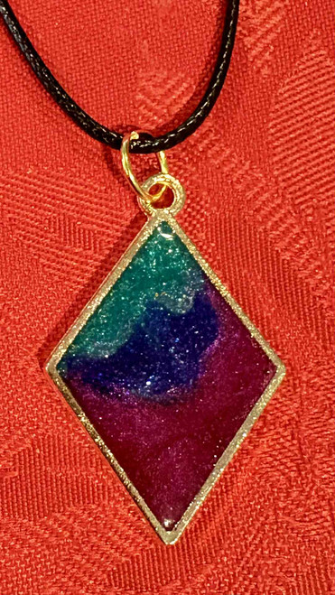 HANDMADE Resin Poured Pendant Blue, Teal & Pink Glitter Necklace