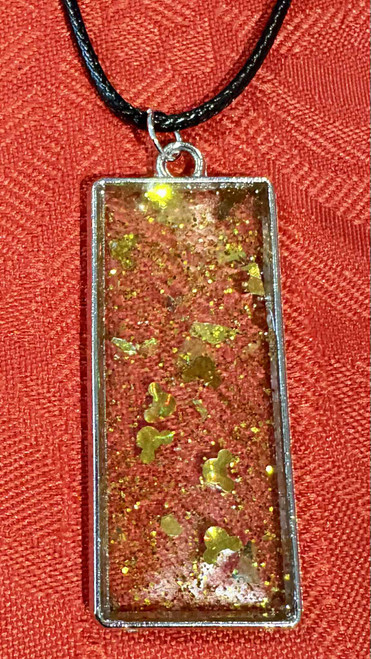 HANDMADE Resin Poured Rectangle Pendant Gold Glitter Necklace