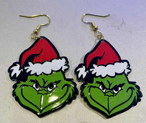 Handmade The Grinch Christmas Drop Hook Earrings