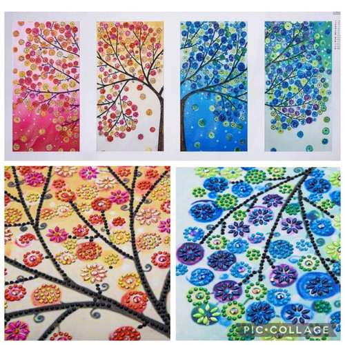 NEW Crystal 4 Panel Colourful Tree Diamond Painting Partial Drill Kit