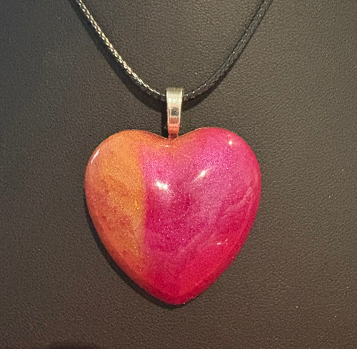 Handmade Resin Poured Pink & Gold Glitter Heart Pendant Necklace