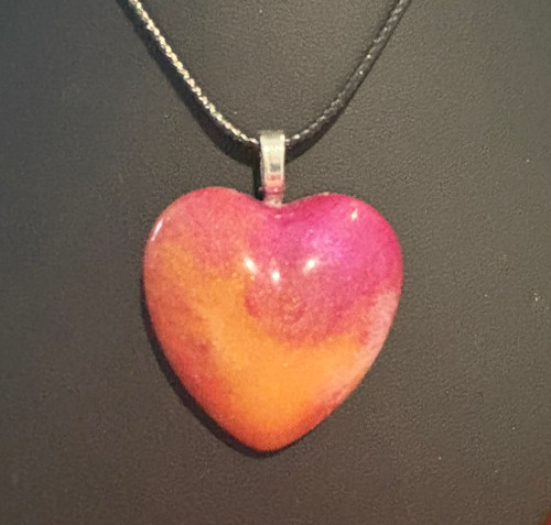 Handmade Resin Poured Pink & Gold Glitter Heart Pendant Necklace #2