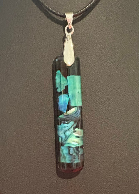 Handmade Resin Poured Abalone Shell Long Design Pendant Necklace