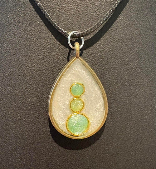 NEW Handmade Resin Poured White & Green Glitter Tear Drop Pendant Necklace