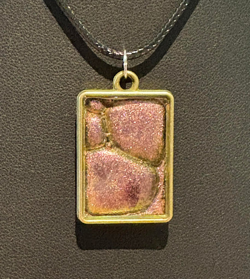 Handmade Resin Poured Bronze Shiny Bubble Design Rectangle Pendant Necklace