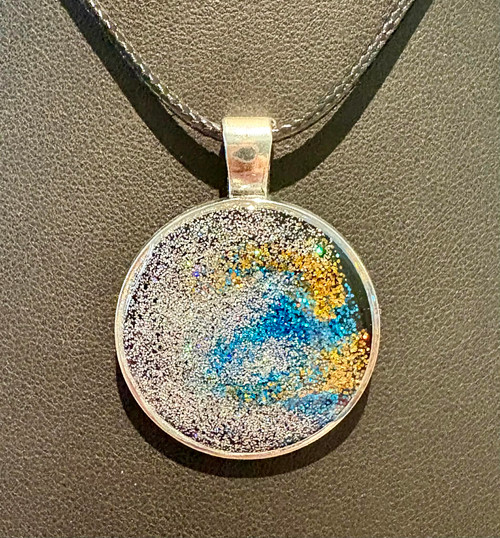 NEW Handmade Resin Poured Multicoloured Glitter Round Pendant Necklace #2