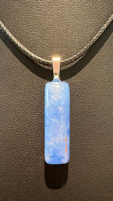 NEW Handmade Resin Pendant Marbled Blue & White Rectangle Necklace
