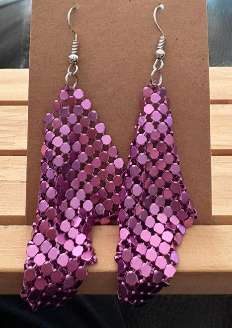 HANDMADE - Pink Mesh Geometric Sequined Drop Hook Earrings