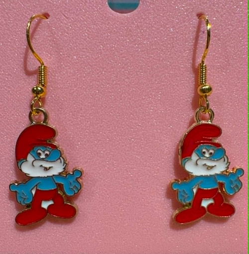 HANDMADE Papa Smurf Character Charm Hook Earrings