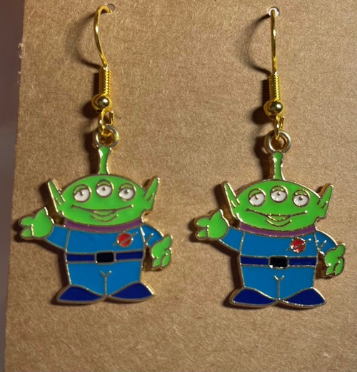 Handmade Toy Story Green Alien Charm - Drop Hook Earrings
