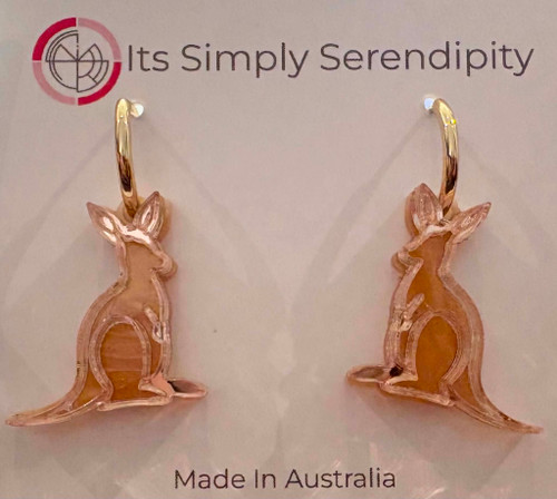 HANDMADE Novelty 3D Acrylic Layered Shiny Kangaroo Huggie Earrings