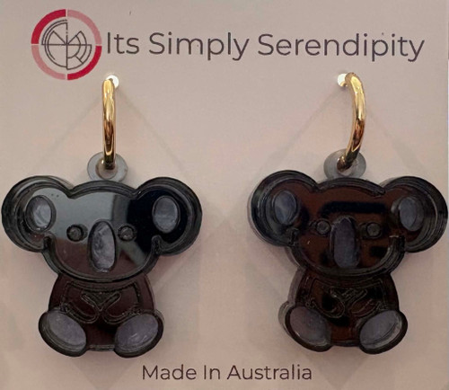 HANDMADE Novelty 3D Acrylic Layered Shiny Koala Huggie Earrings