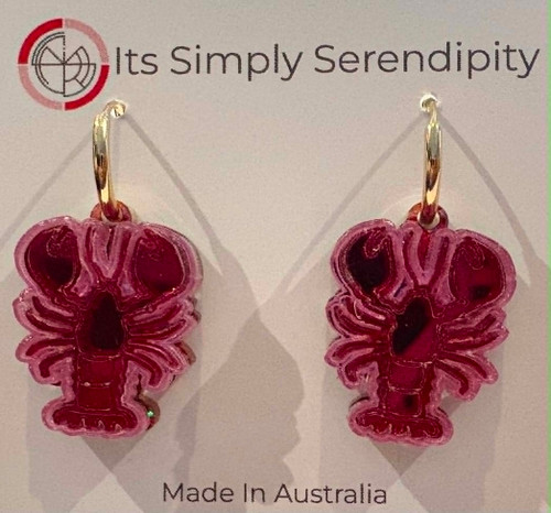 HANDMADE Novelty 3D Acrylic Layered Shiny Lobster Huggie Earrings