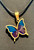 NEW Handmade Teal & Blue Glitter Resin Gold Butterfly Bezel Pendant Necklace