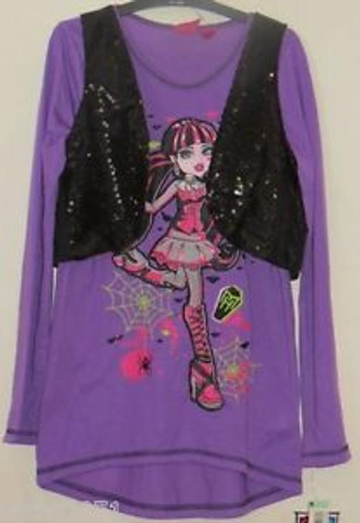 New Licensed Girls Monster High Top with Sequin Vest - Size S (6-6X)