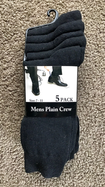 New Men's Black Crew Business Work Socks Pack of 5
