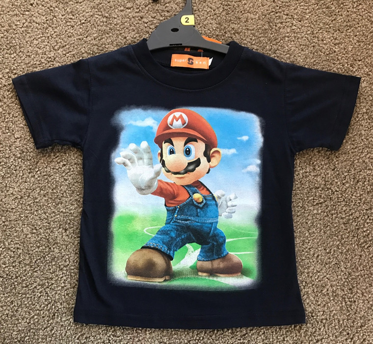 New Super Mario Bros Navy Boys/Girls T-Shirt - Size 2/3
