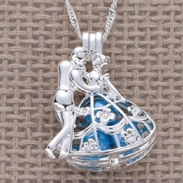 New Disney Cinderella Dancing Silver Plated Pearl Cage Necklace