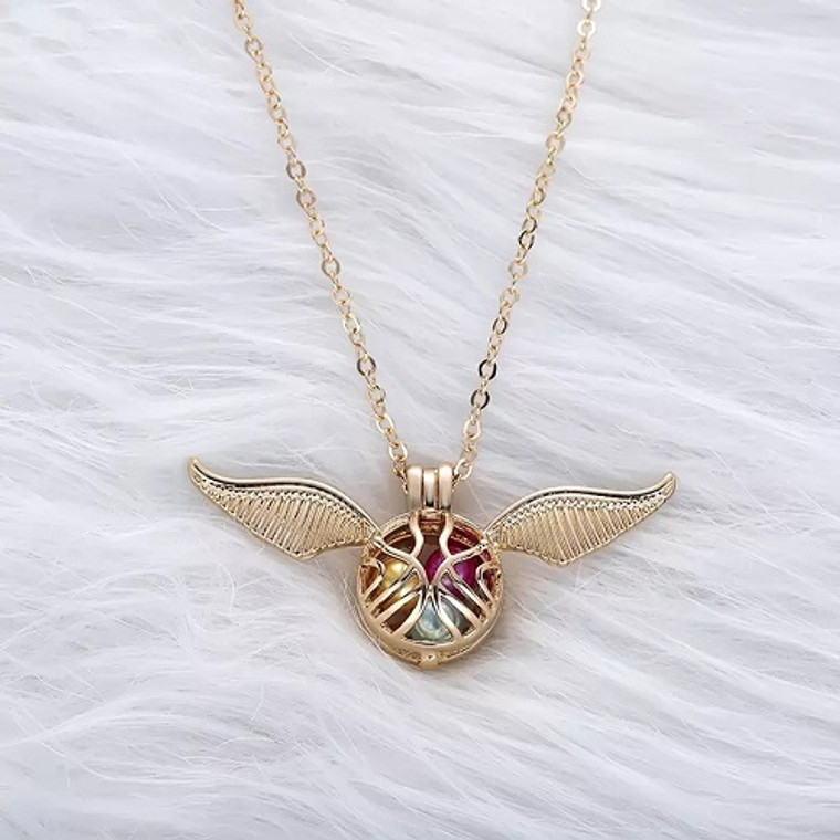 New Harry Potter Snitch Gold Plated Coloured Pearl Beads Cage Necklace