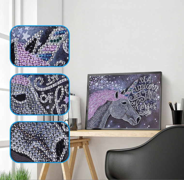 NEW 5D Crystal Unicorn in a Field of Horses Diamond Painting Partial Drill Kit 25cm x 30cm (canvas size)