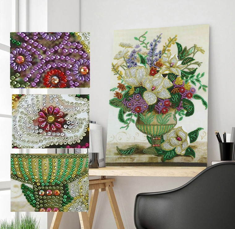 NEW 5D Crystal Marjorie Flower Vase Diamond Painting Partial Drill Kit 30cm x 40cm (canvas size)