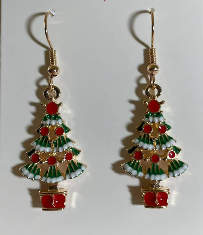 HANDMADE - Pair Gold Plated Christmas Tree Hook Earrings