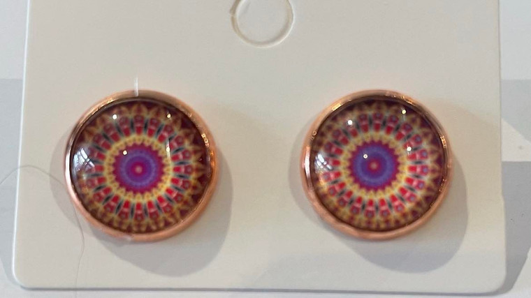 HANDMADE Pair Stud Round Cabochon Mandala Earrings